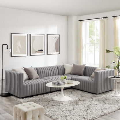 Conjure Channel Tufted Upholstered Fabric 4-Piece L-Shaped Sectional