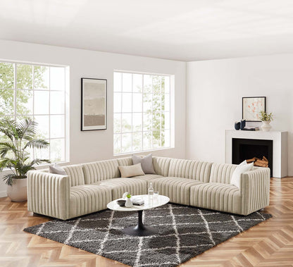 Conjure Channel Tufted Upholstered Fabric 5-Piece L-Shaped Sectional