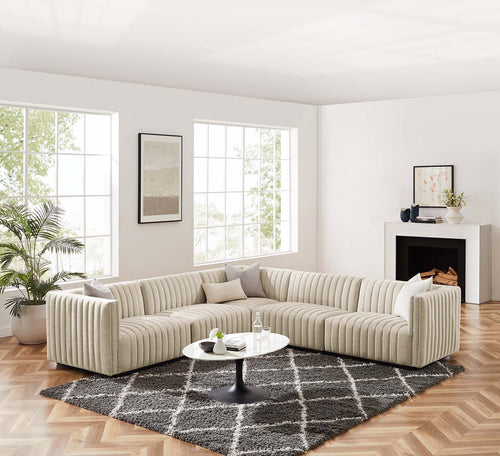 Conjure Channel Tufted Upholstered Fabric 5-Piece L-Shaped Sectional