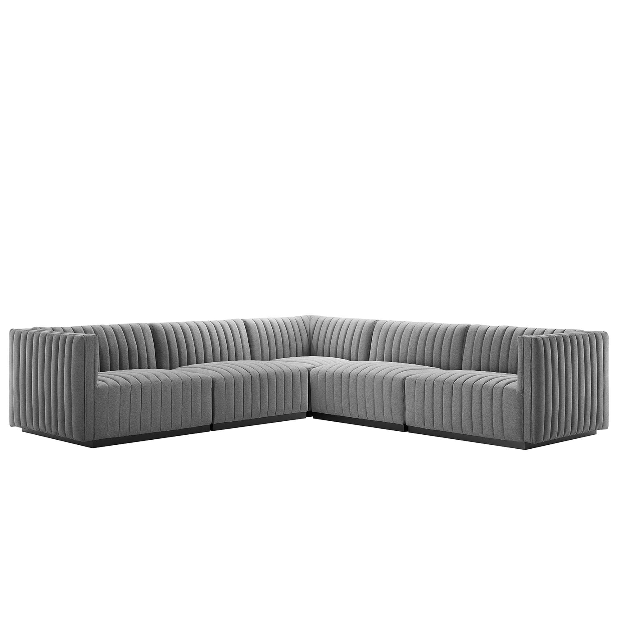 Conjure Channel Tufted Upholstered Fabric 5-Piece L-Shaped Sectional