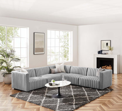 Conjure Channel Tufted Upholstered Fabric 5-Piece L-Shaped Sectional