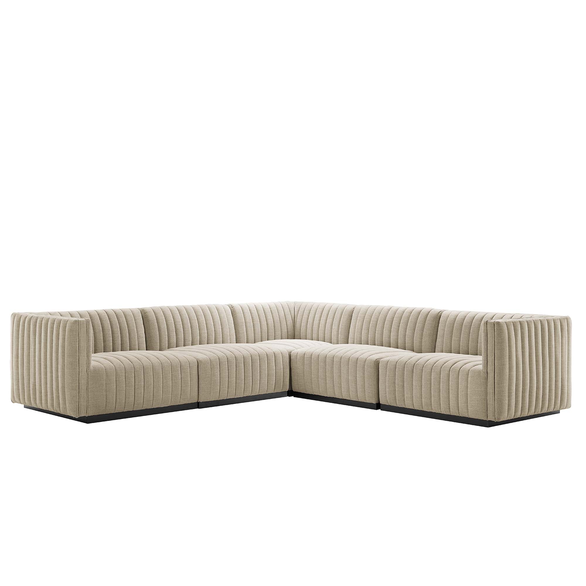 Conjure Channel Tufted Upholstered Fabric 5-Piece L-Shaped Sectional