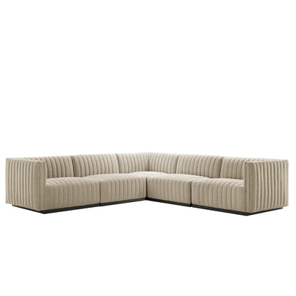 Conjure Channel Tufted Upholstered Fabric 5-Piece L-Shaped Sectional