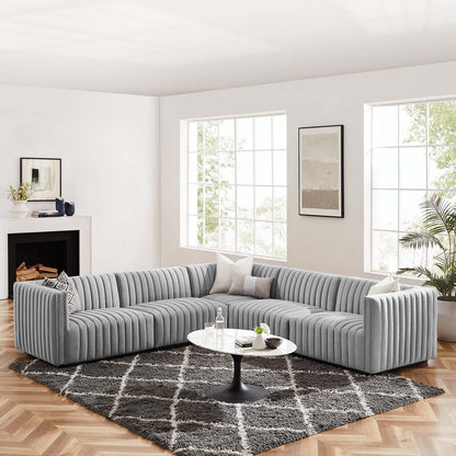 Conjure Channel Tufted Upholstered Fabric 5-Piece L-Shaped Sectional