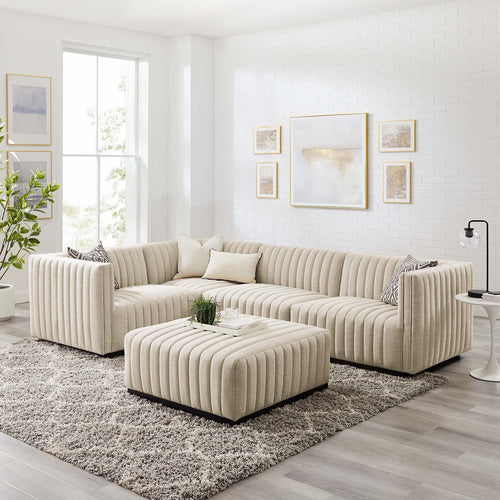 Conjure Channel Tufted Upholstered Fabric 5-Piece Sectional