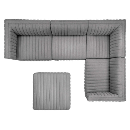 Conjure Channel Tufted Upholstered Fabric 5-Piece Sectional