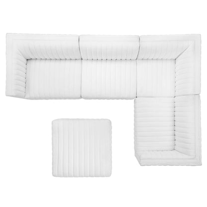 Conjure Channel Tufted Upholstered Fabric 5-Piece Sectional