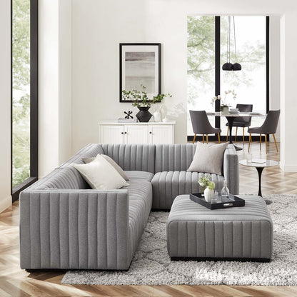 Conjure Channel Tufted Upholstered Fabric 5-Piece Sectional