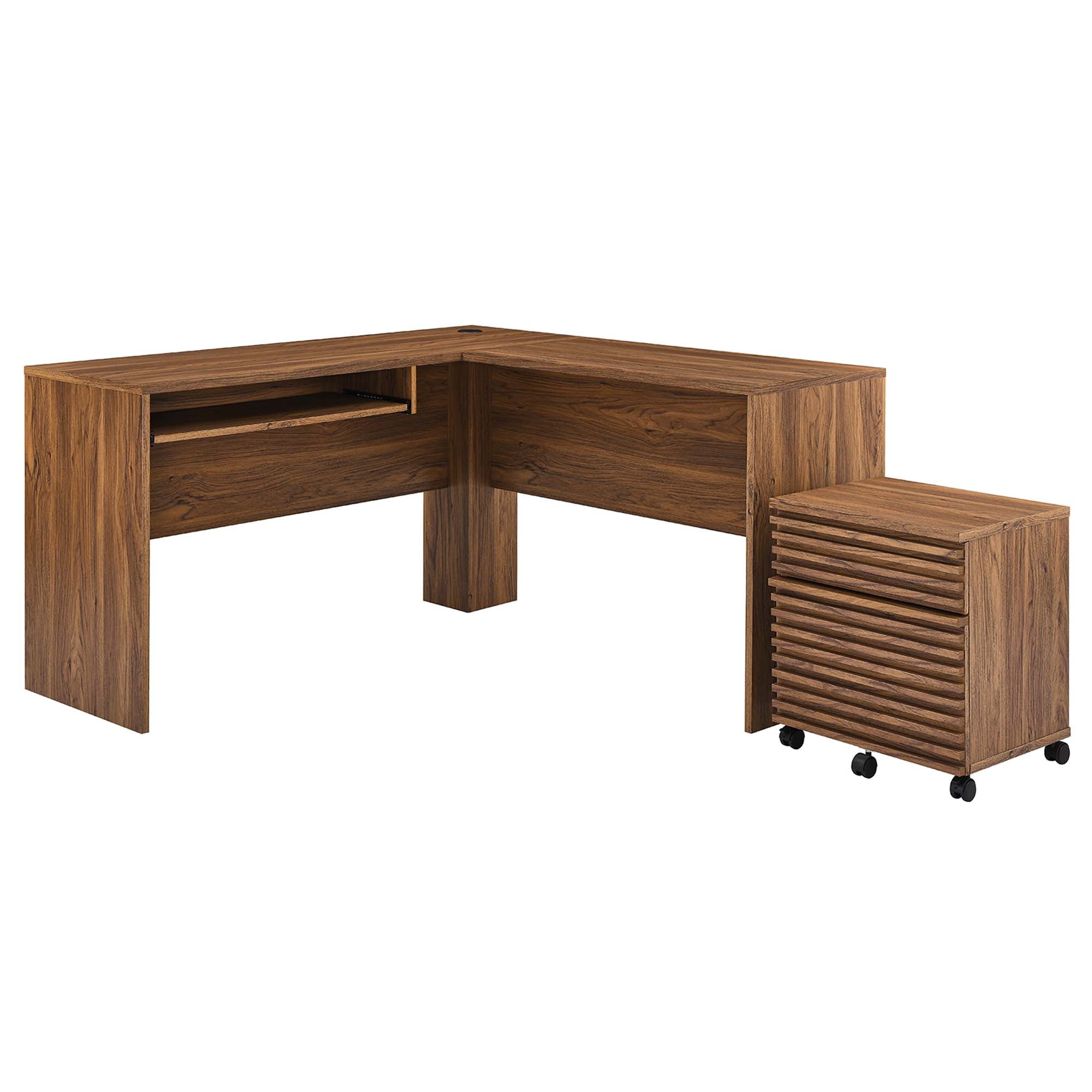 Render Wood Desk and File Cabinet Set