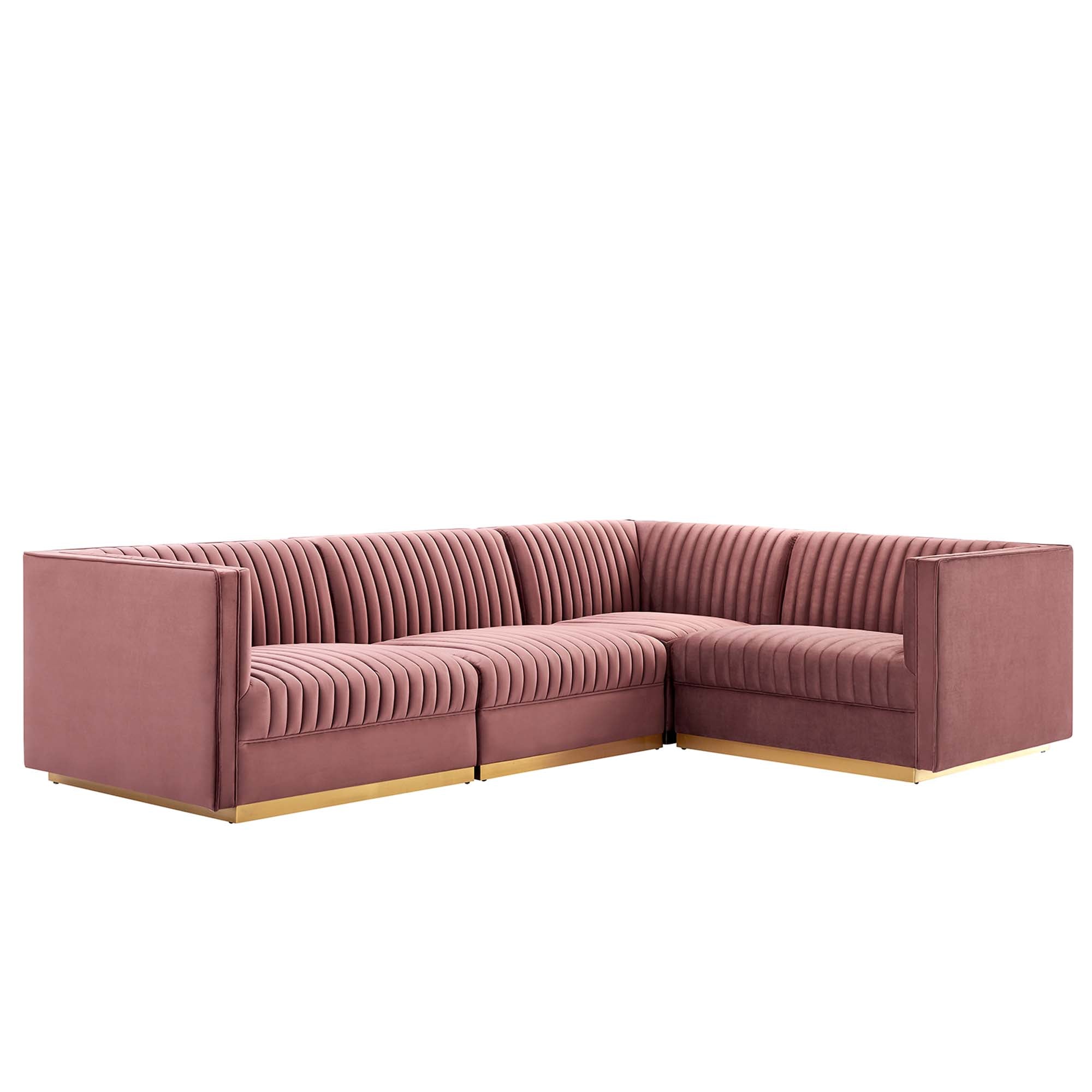 Sanguine Channel Tufted Performance Velvet 4-Piece Right-Facing Modular Sectional Sofa