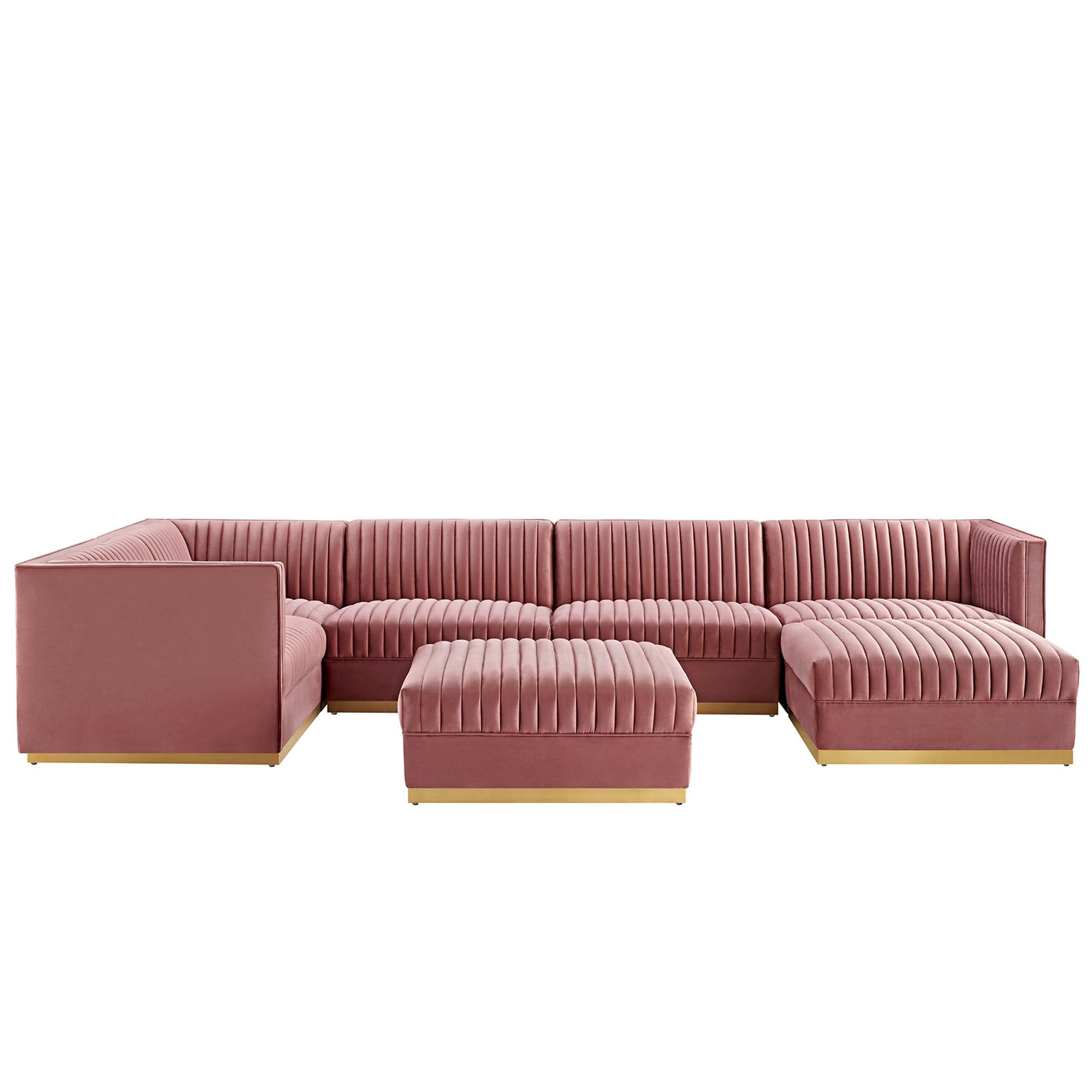 Sanguine Channel Tufted Performance Velvet 7-Piece Left-Facing Modular Sectional Sofa