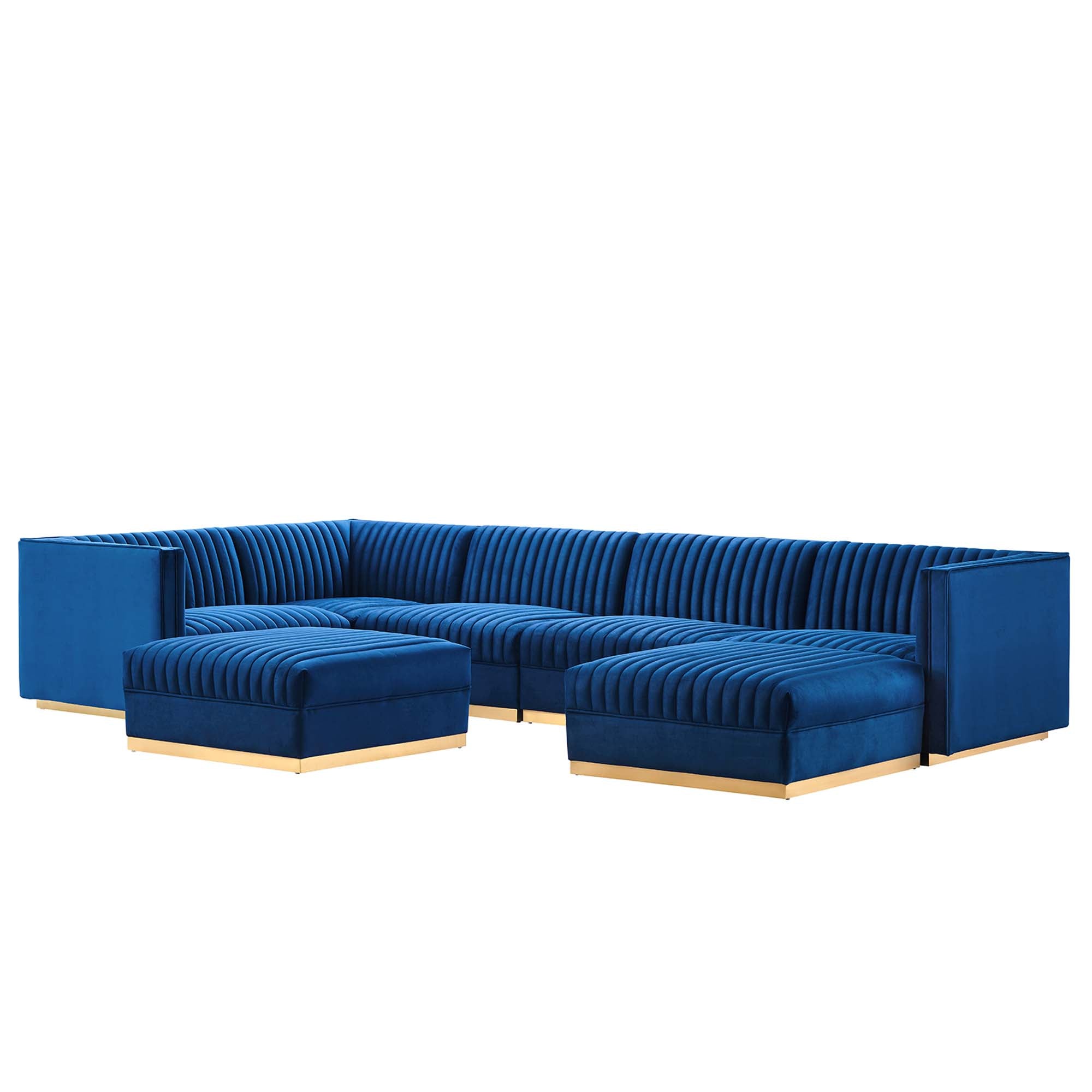 Sanguine Channel Tufted Performance Velvet 7-Piece Left-Facing Modular Sectional Sofa