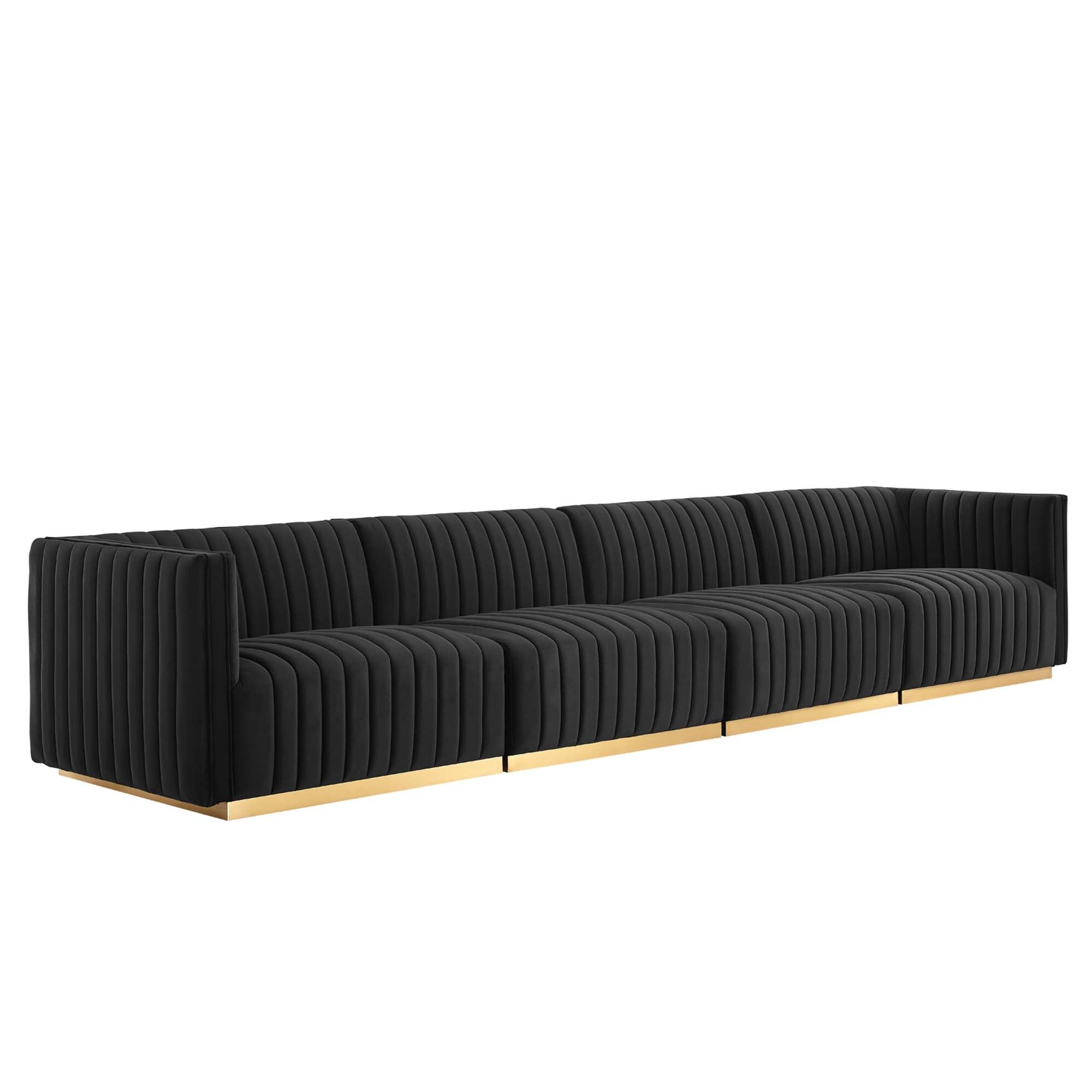 Conjure Channel Tufted Performance Velvet 4-Piece Sofa