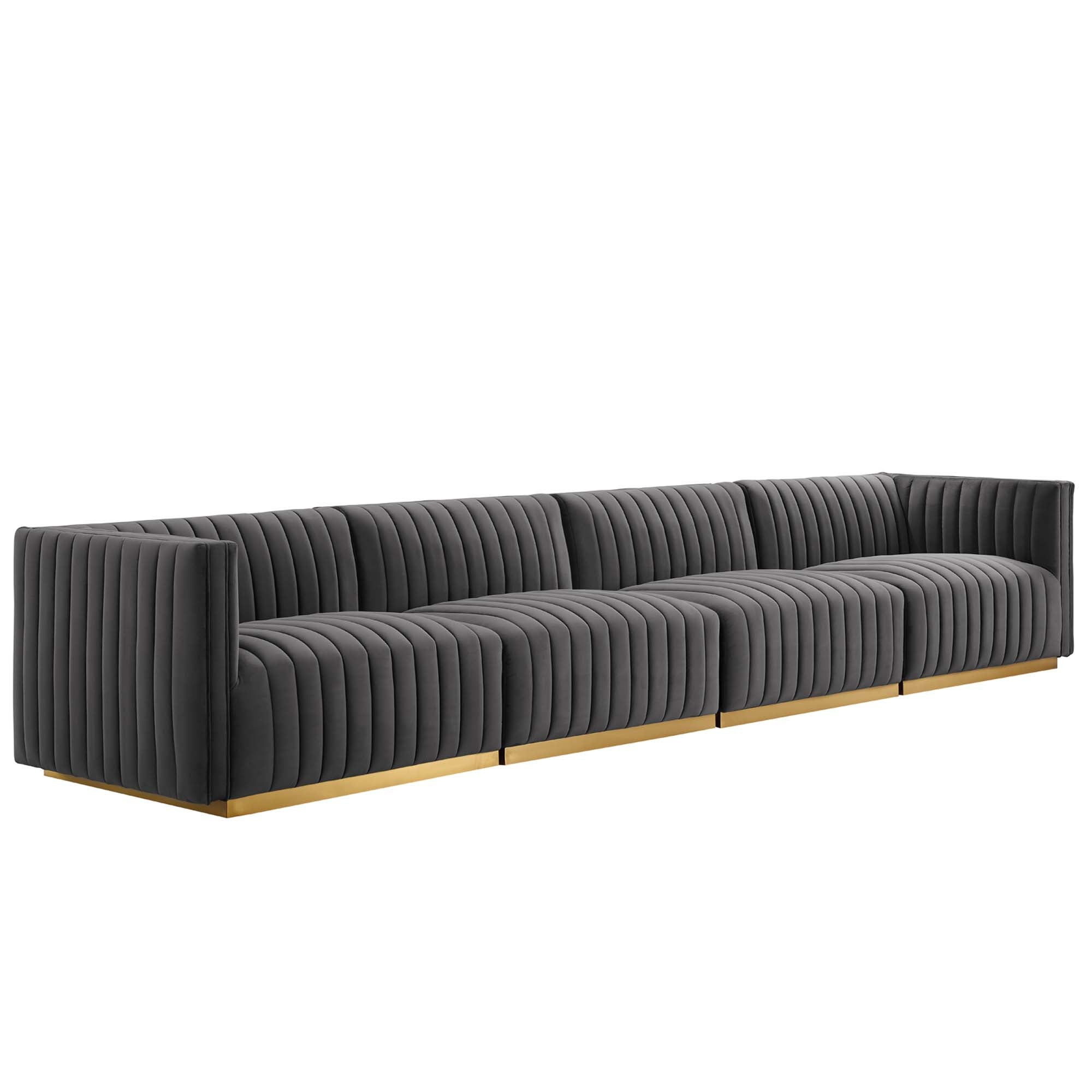 Conjure Channel Tufted Performance Velvet 4-Piece Sofa