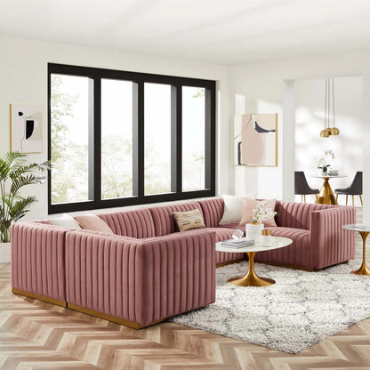 Conjure Channel Tufted Performance Velvet 6-Piece U-Shaped Sectional