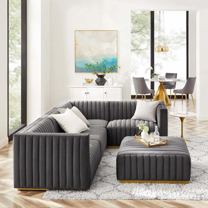 Conjure Channel Tufted Performance Velvet 5-Piece Sectional