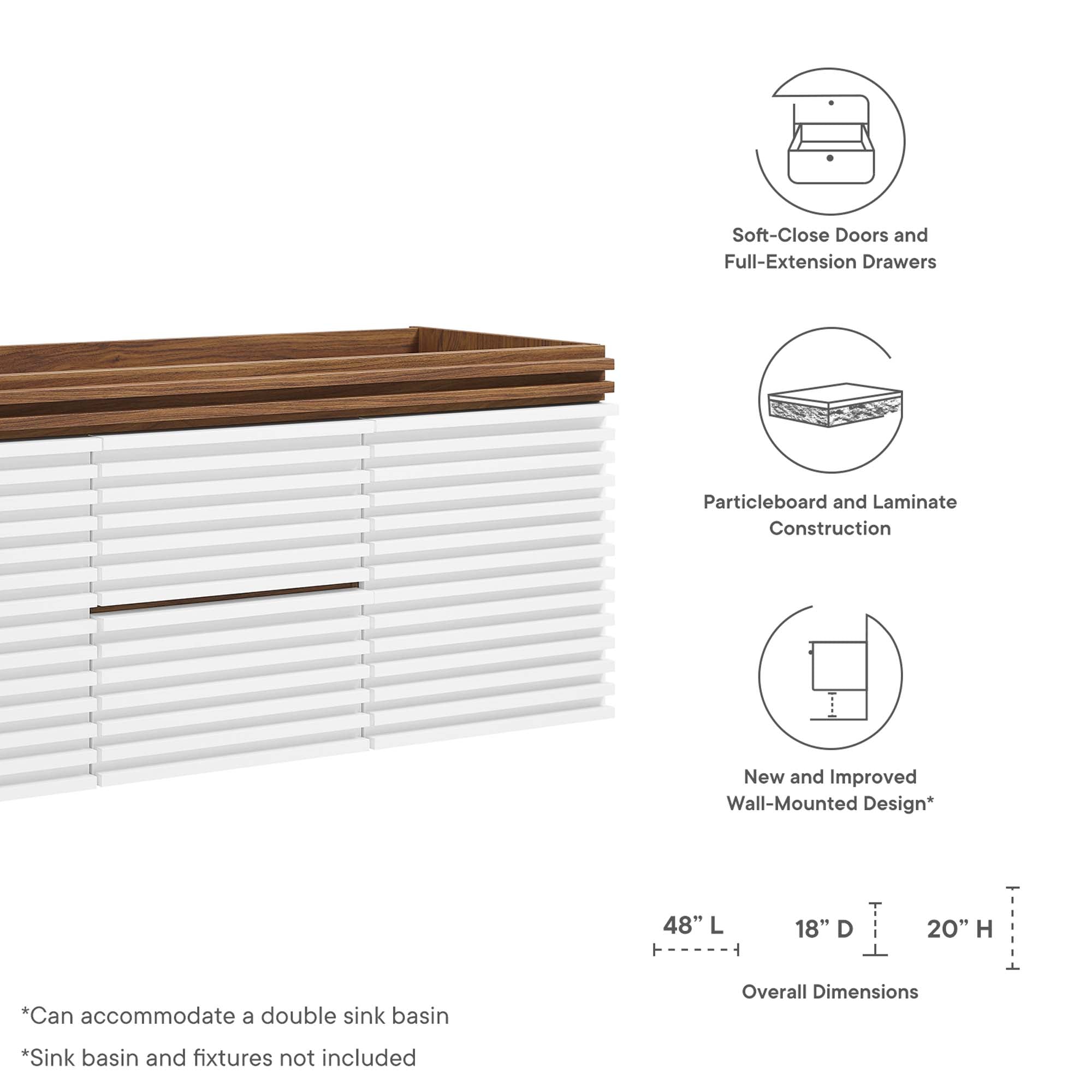 Render 48" Double Sink Compatible (Not Included) Bathroom Vanity Cabinet