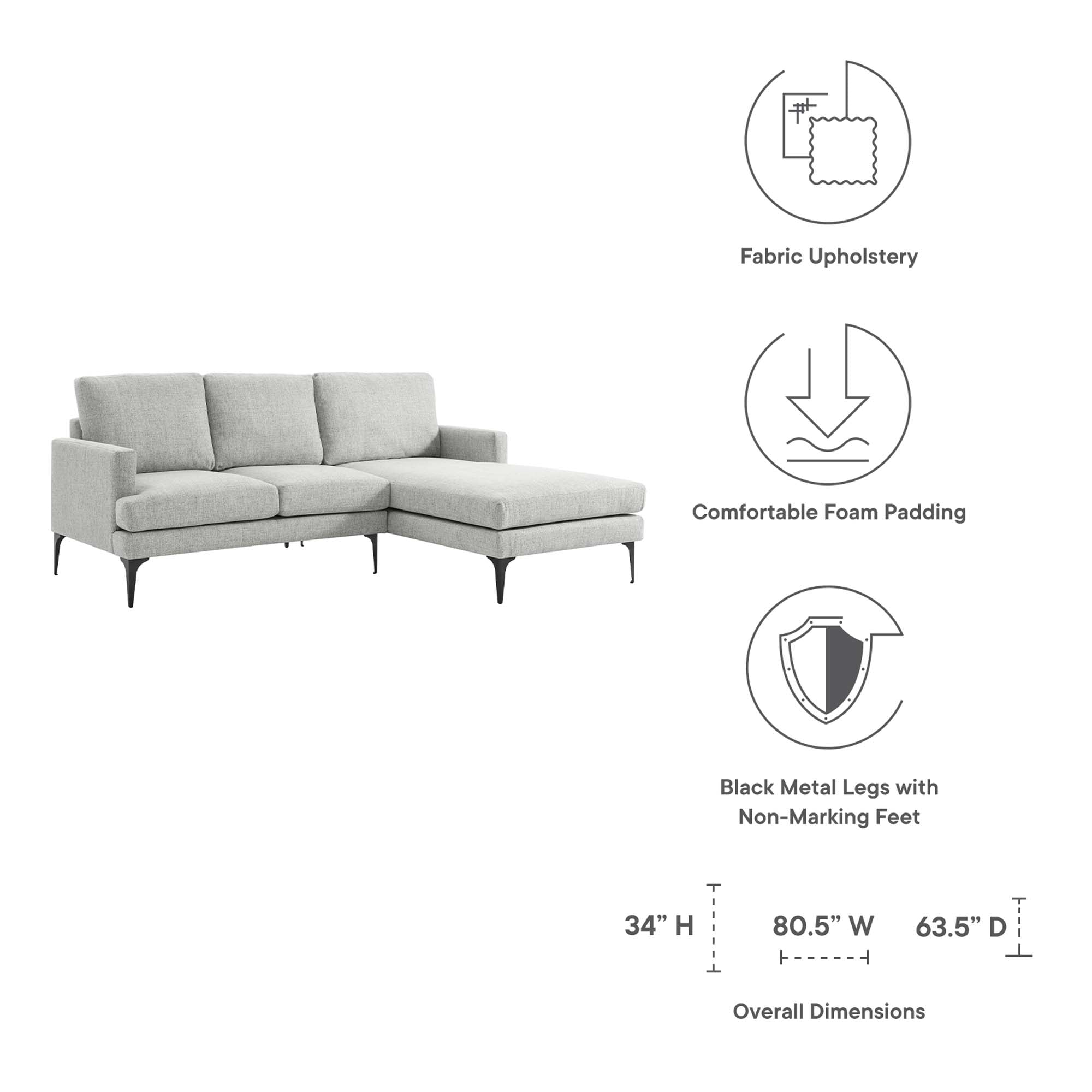 Evermore Right-Facing Upholstered Fabric Sectional Sofa