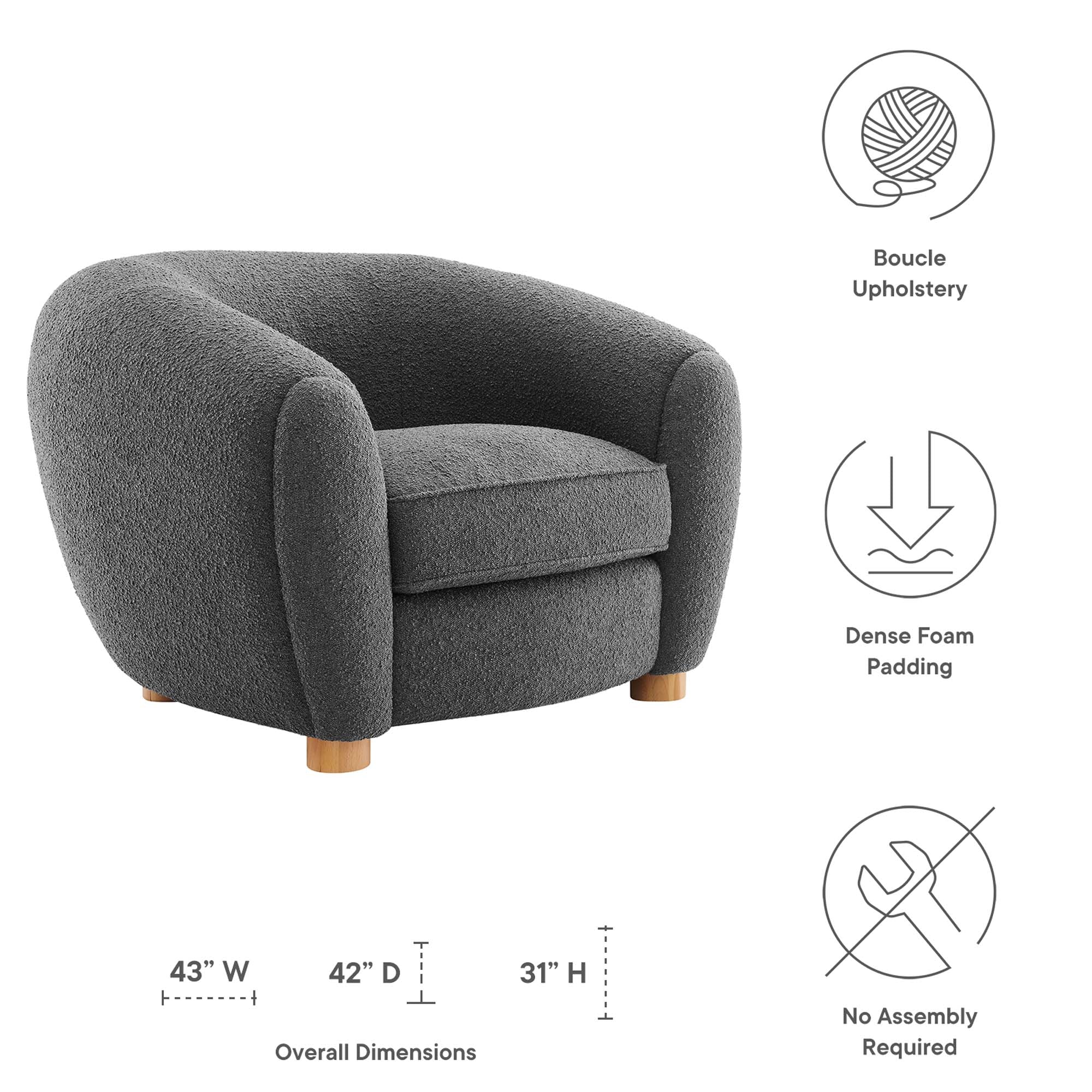 Abundant Boucle Upholstered Fabric Armchair