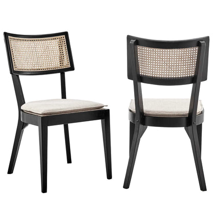 Caledonia Black Beige Wood Dining Chair Set of 2