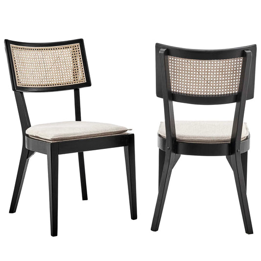Caledonia Black Beige Wood Dining Chair Set of 2