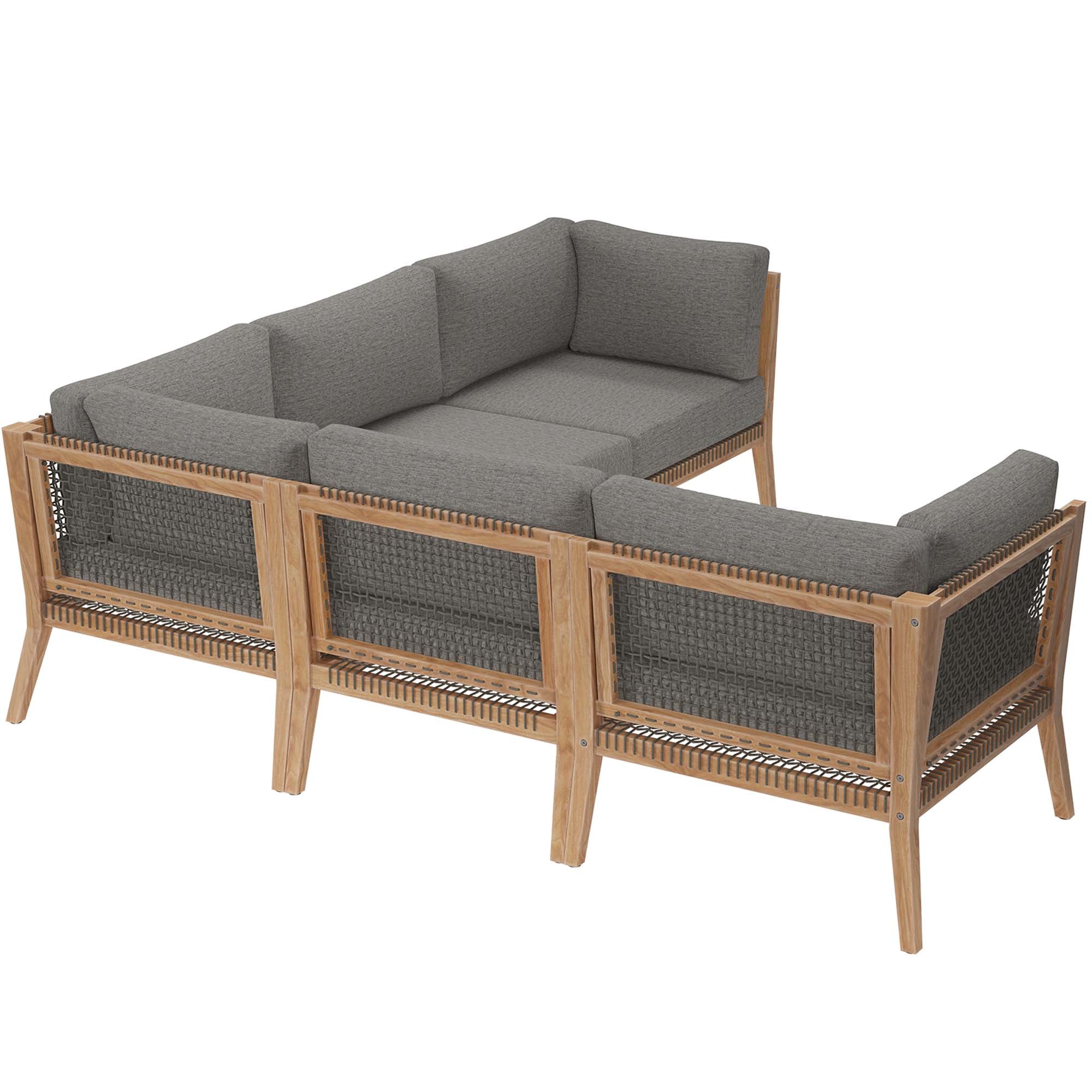 Clearwater Outdoor Patio Teak Wood 5-Piece Sectional Sofa