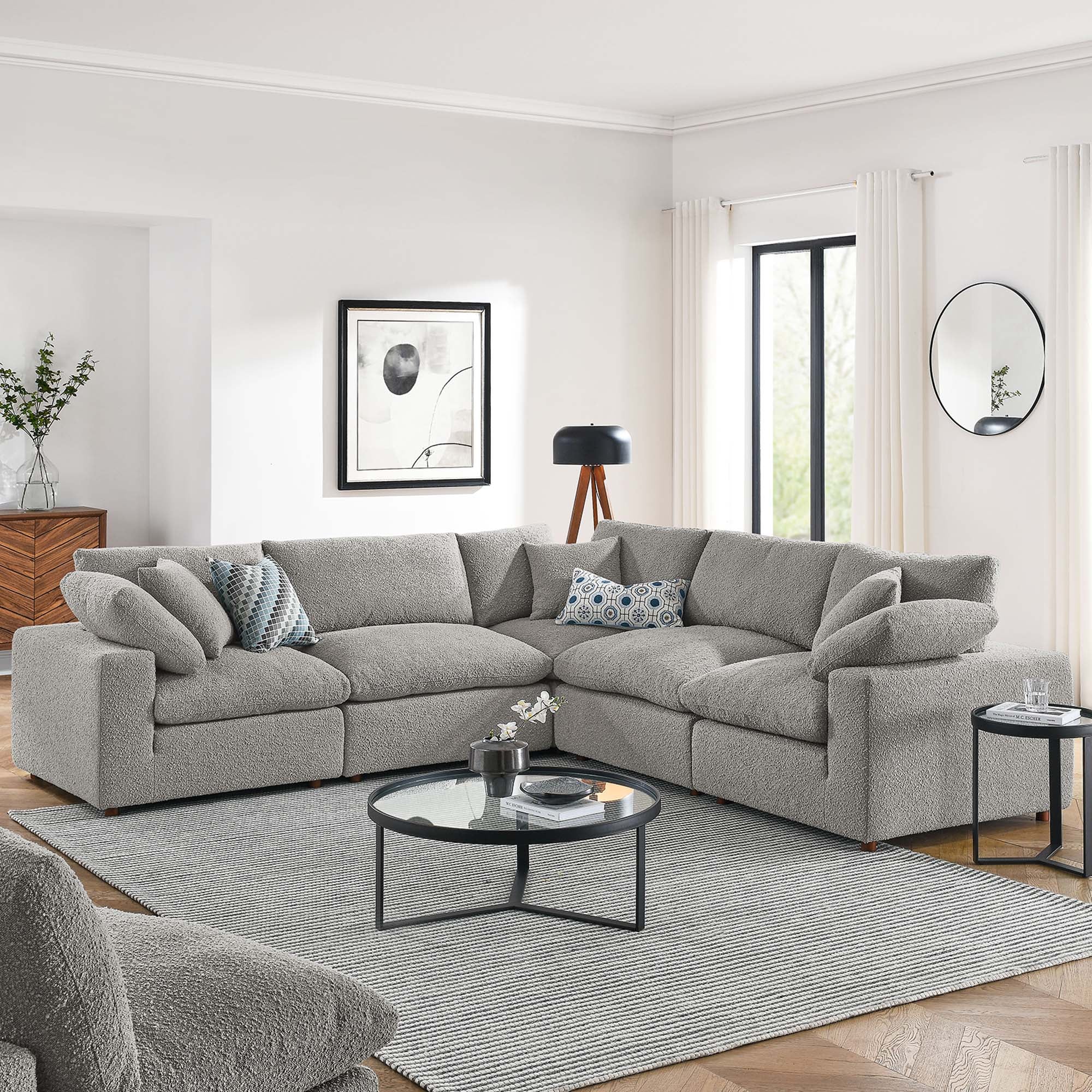 Commix Down Filled Overstuffed Boucle 5-Piece Sectional Sofa