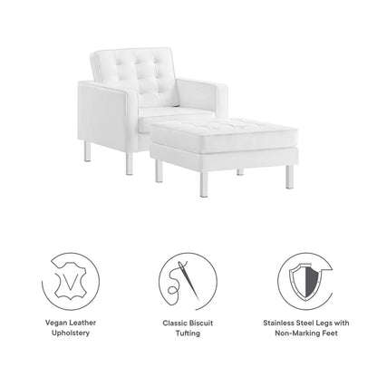 Loft Tufted Vegan Leather Armchair and Ottoman Set