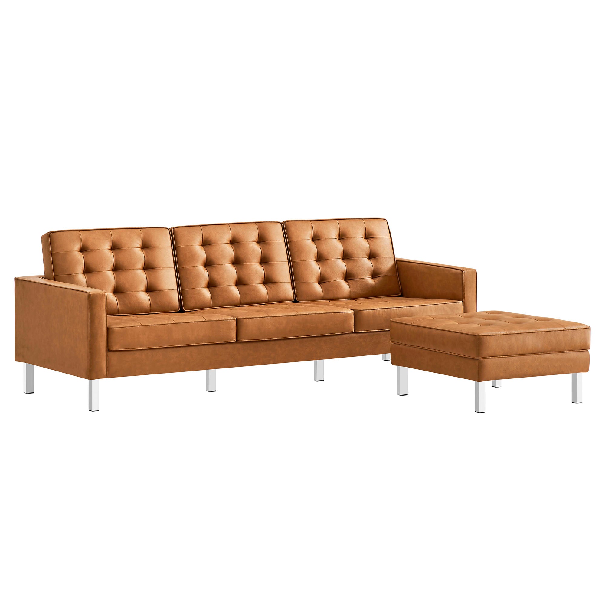 Loft Tufted Vegan Leather Sofa and Ottoman Set