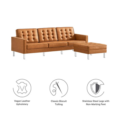 Loft Tufted Vegan Leather Sofa and Ottoman Set