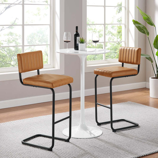 Parity Vegan Black Tan Leather Bar Stools - Set of 2