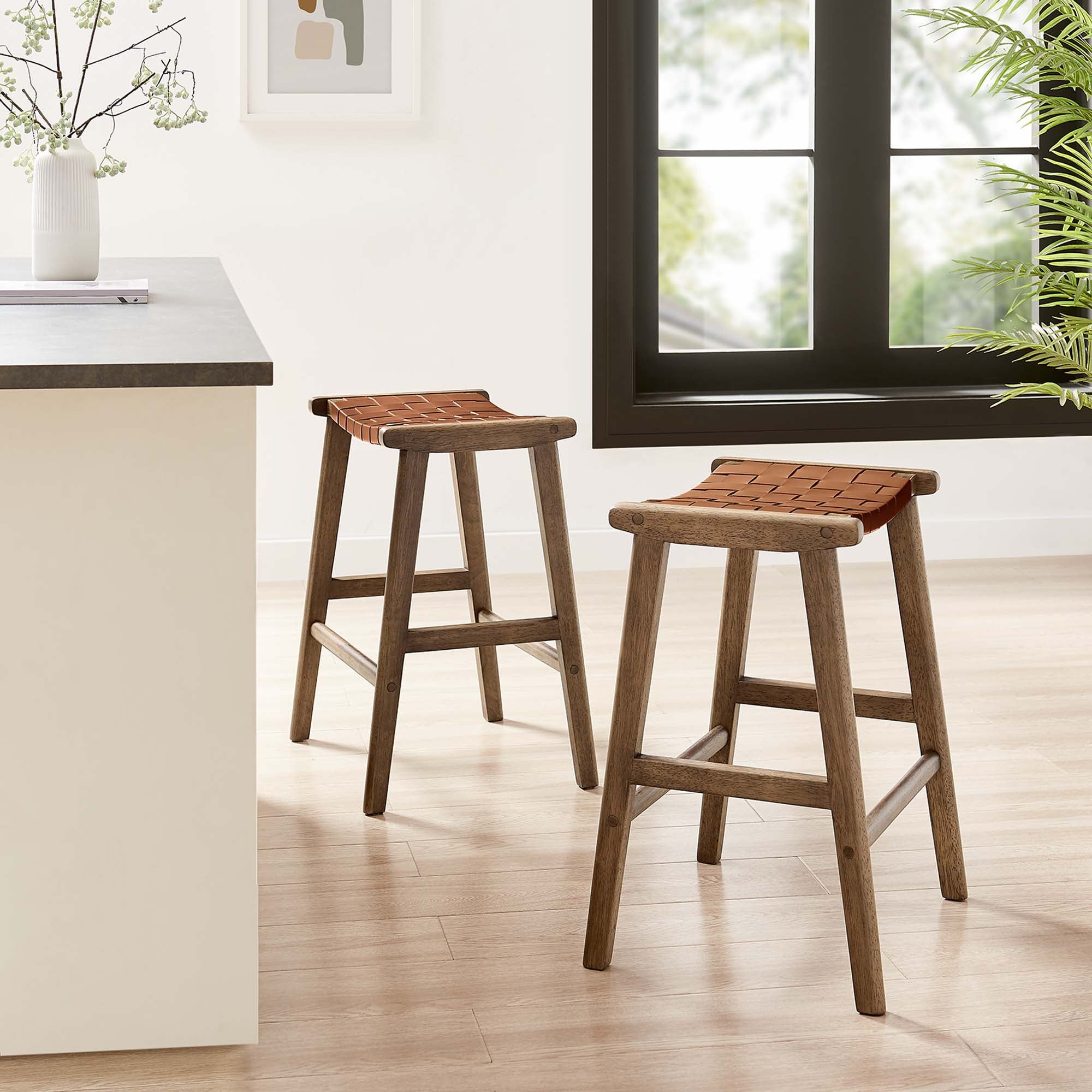 Saoirse Faux Leather Wood Counter Stool - Set of 2