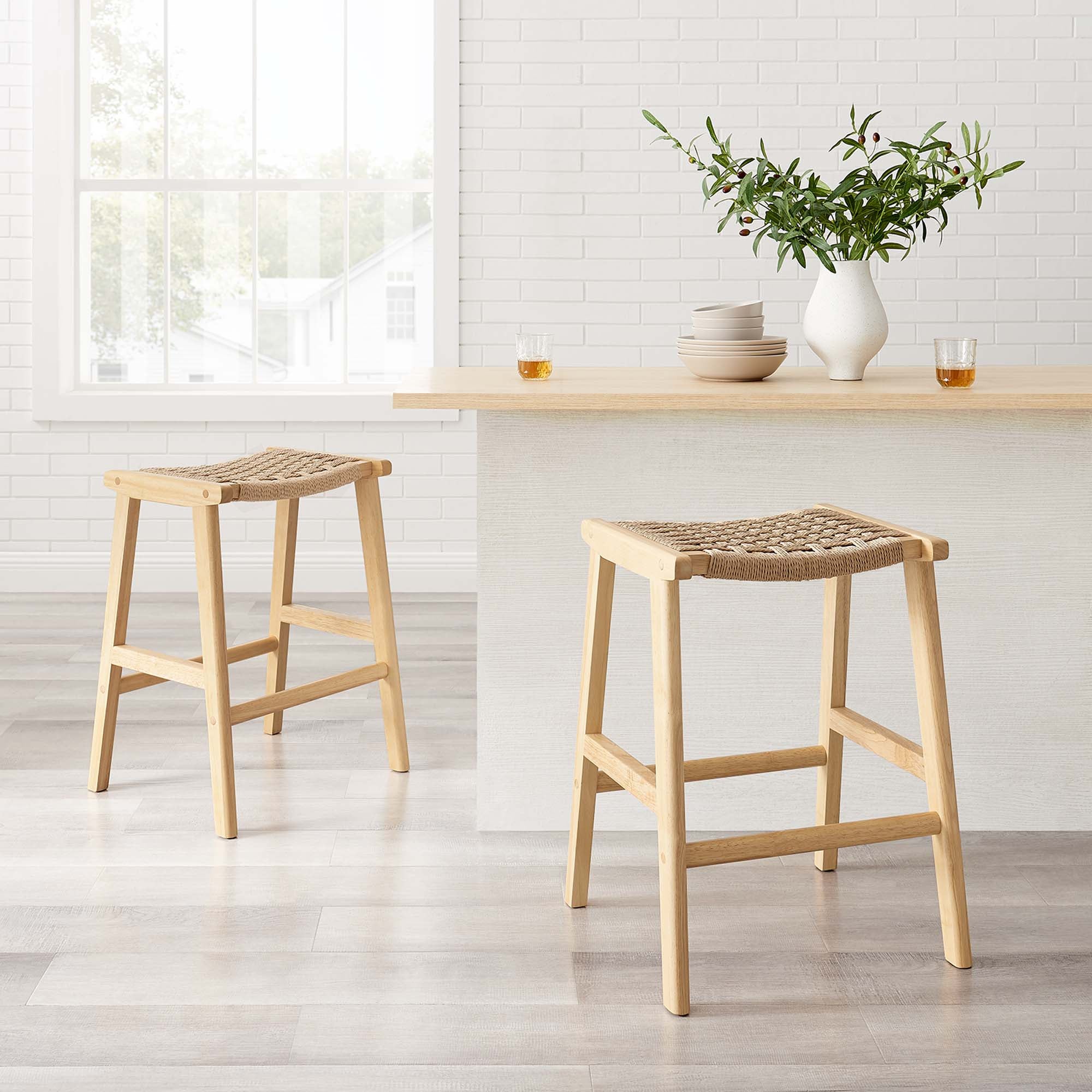 Saoirse Woven Rope Wood Counter Stool - Set of 2