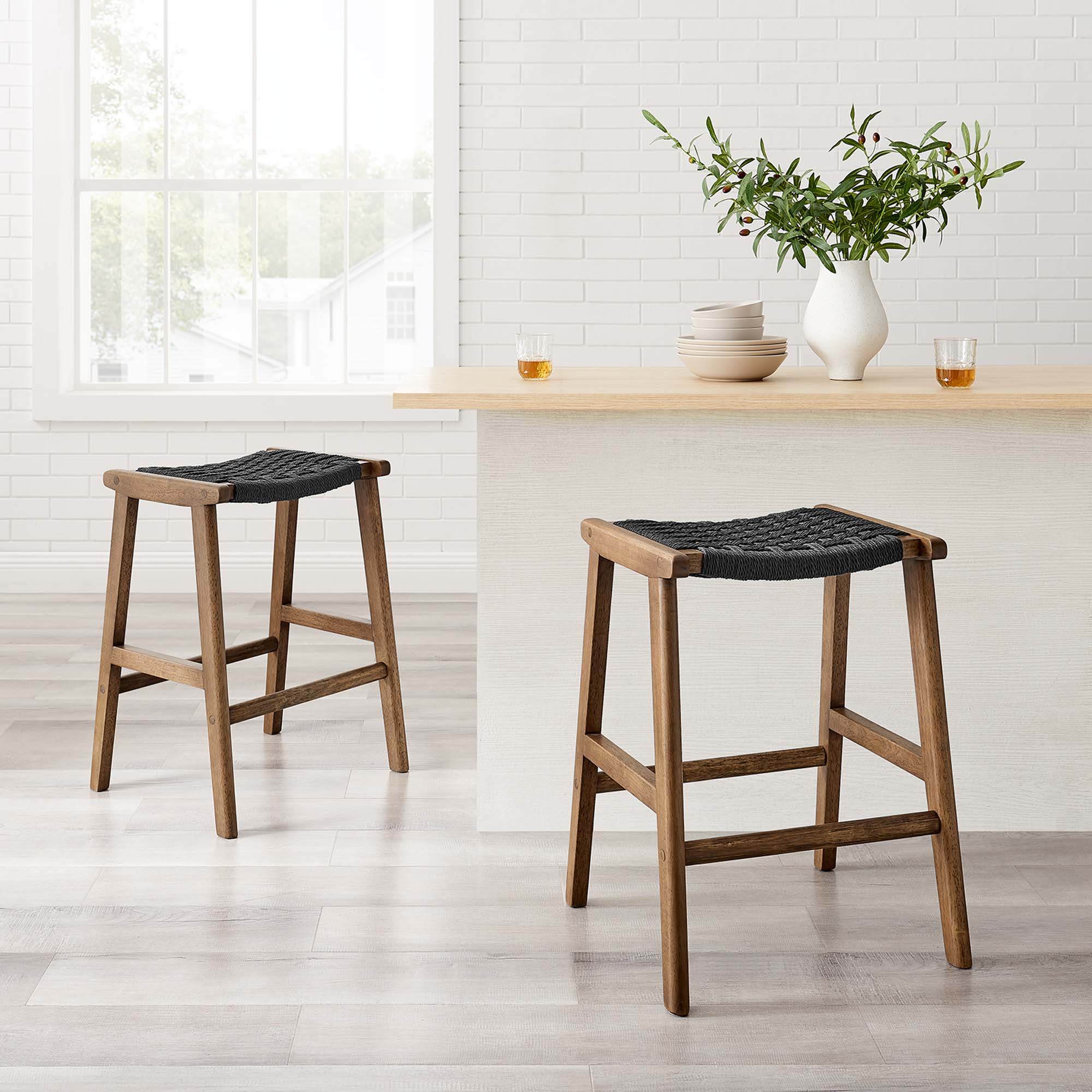 Saoirse Woven Rope Wood Counter Stool - Set of 2