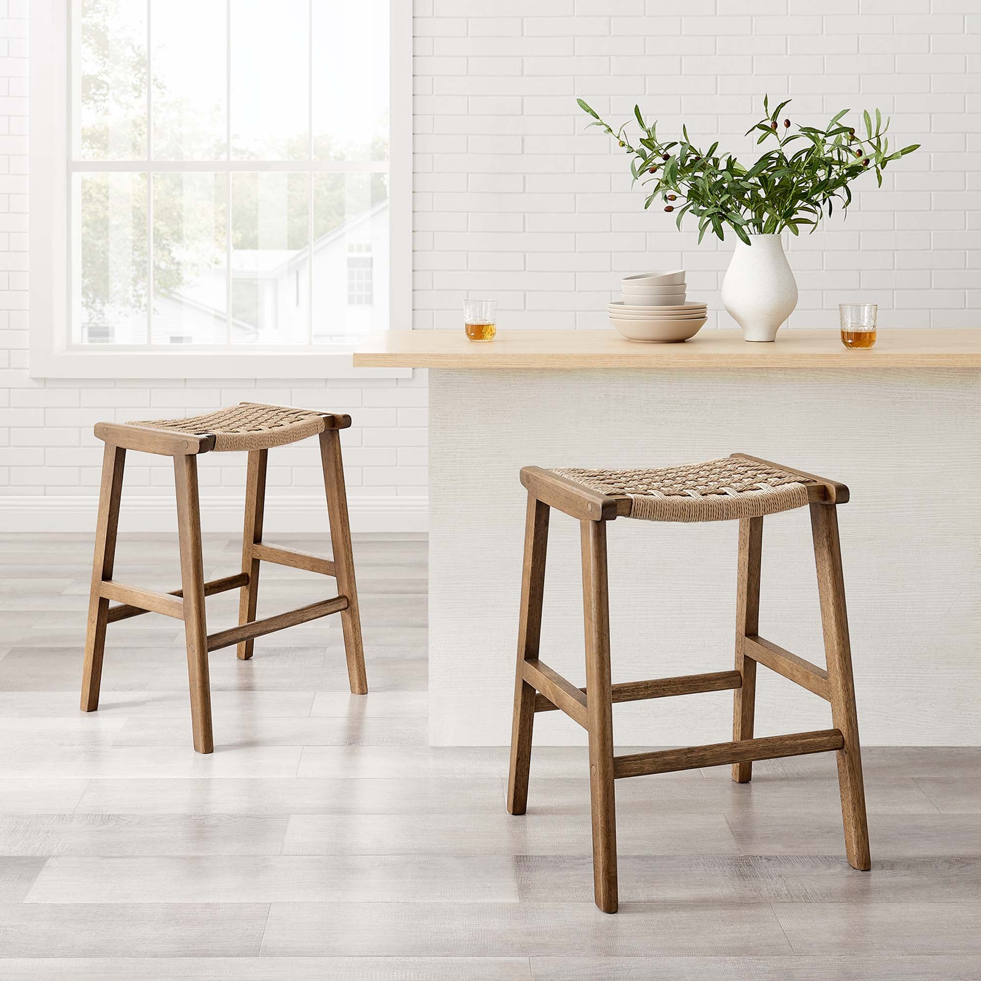 Saoirse Woven Rope Wood Counter Stool - Set of 2