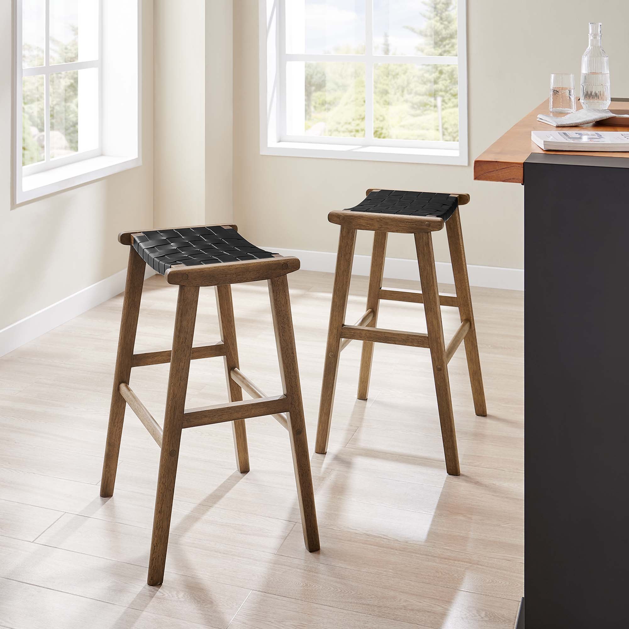 Saoirse Faux Leather Wood Bar Stool - Set of 2