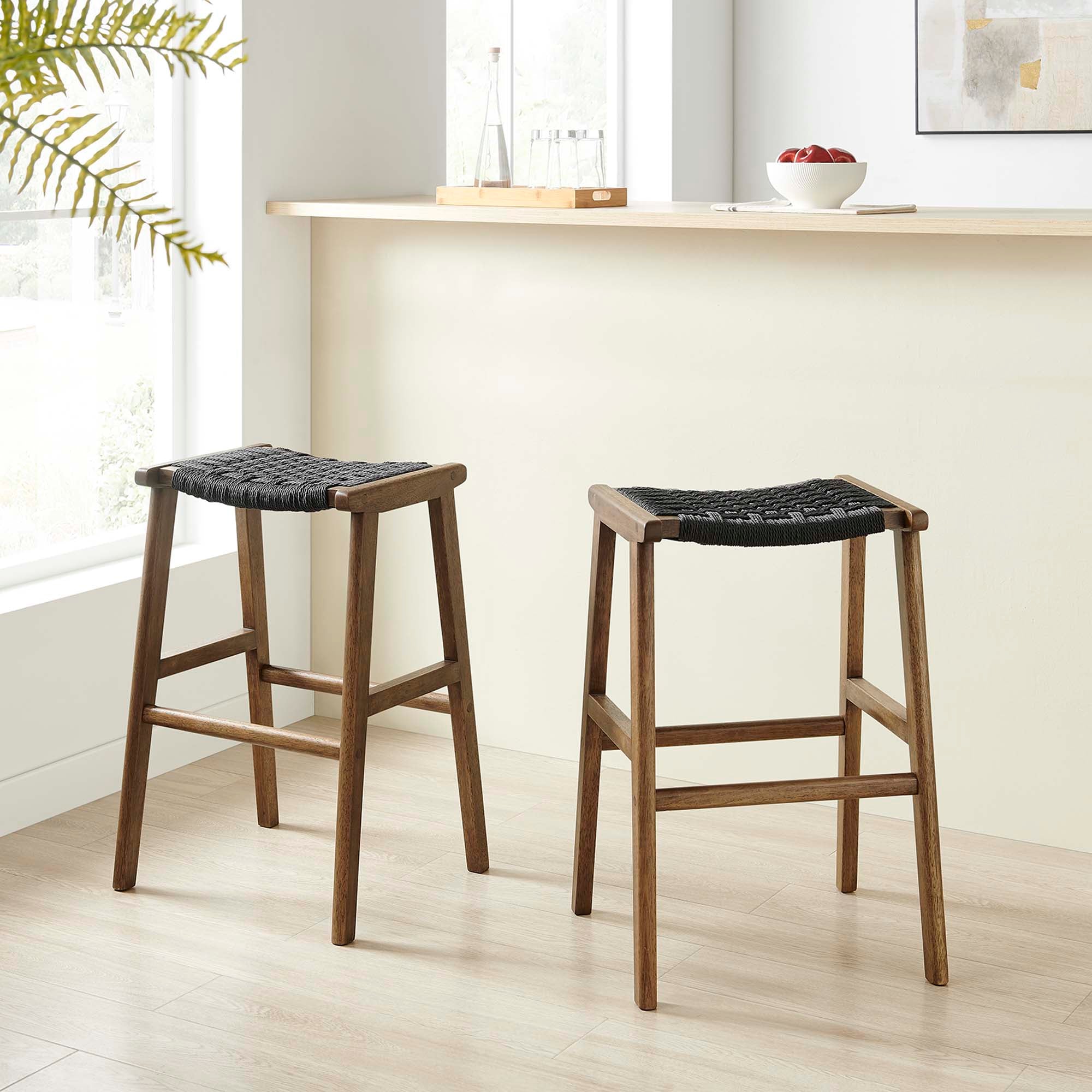 Saoirse Woven Rope Wood Bar Stool - Set of 2