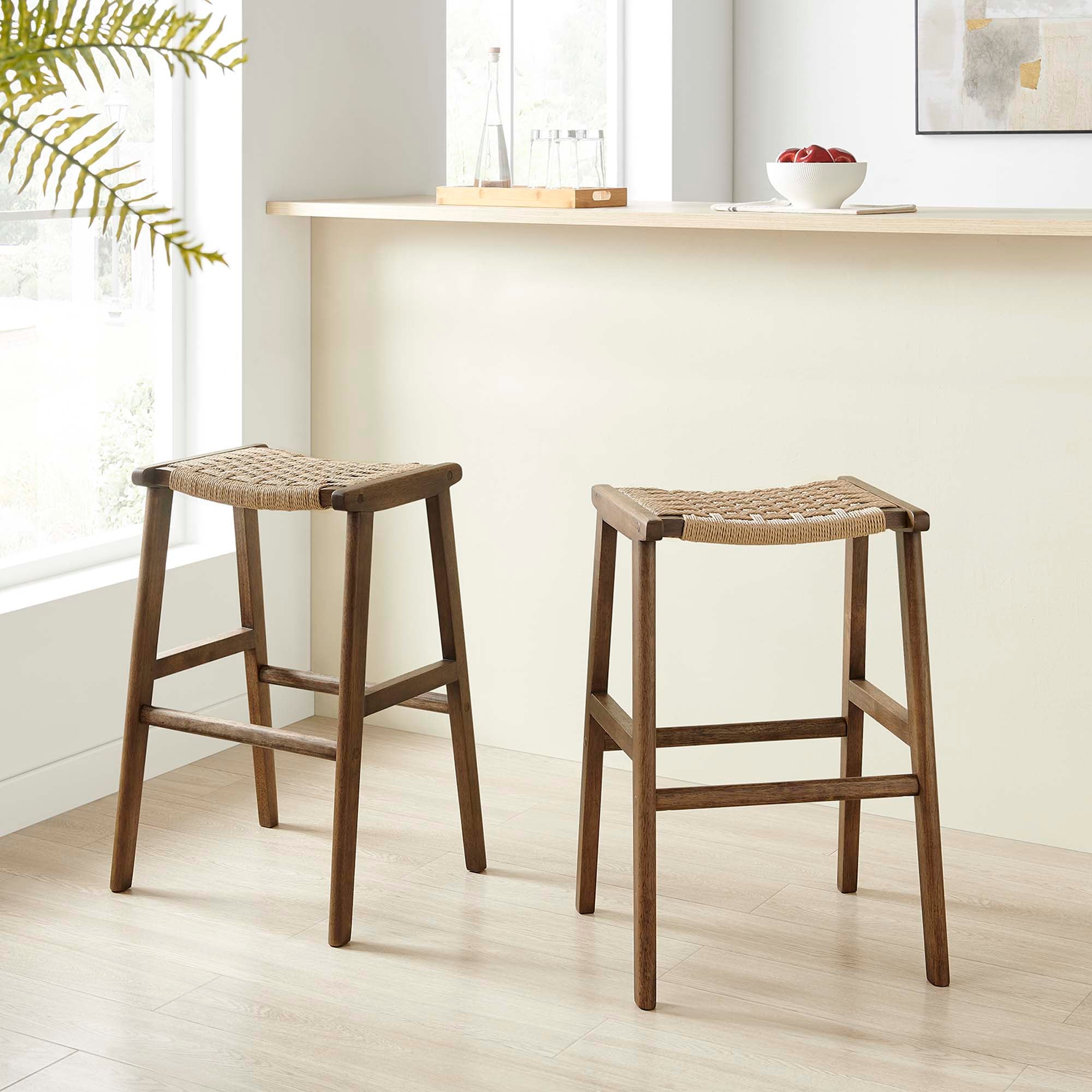 Saoirse Woven Rope Wood Bar Stool - Set of 2