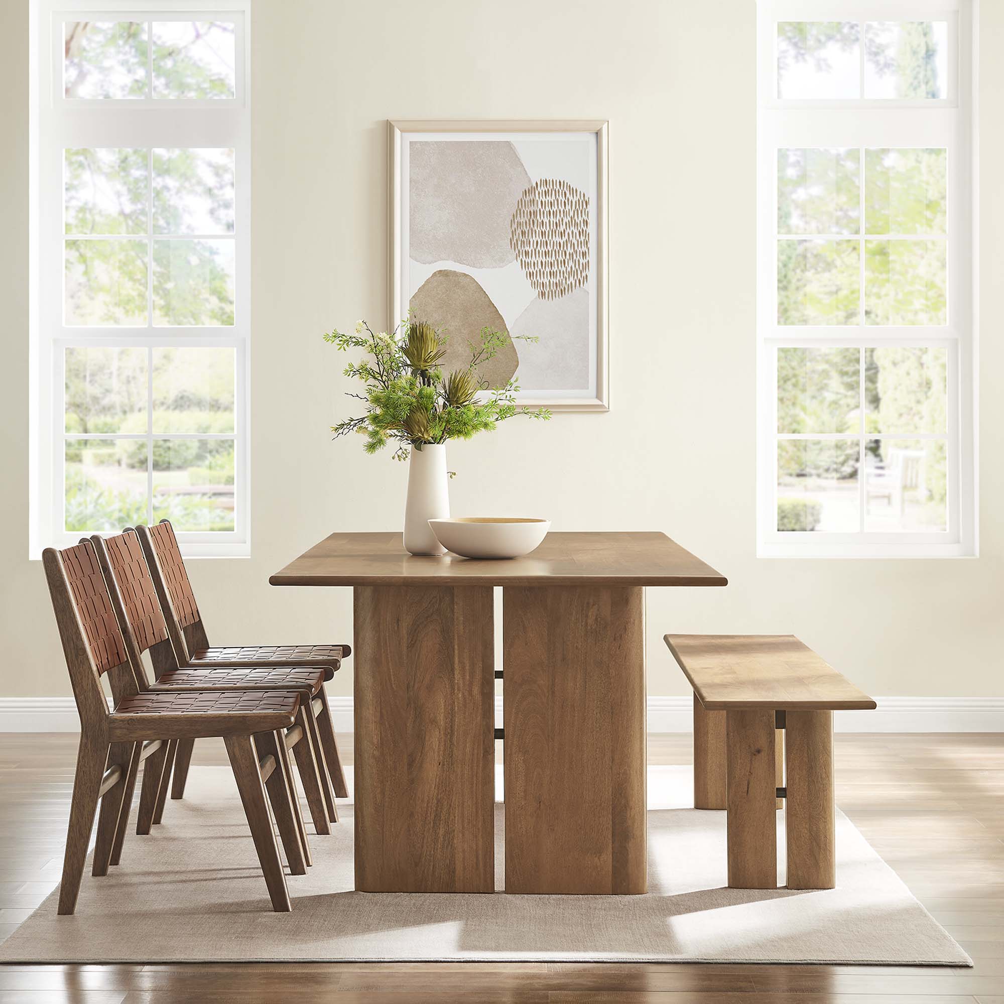 Amistad 86" Wood Dining Table and Bench Set