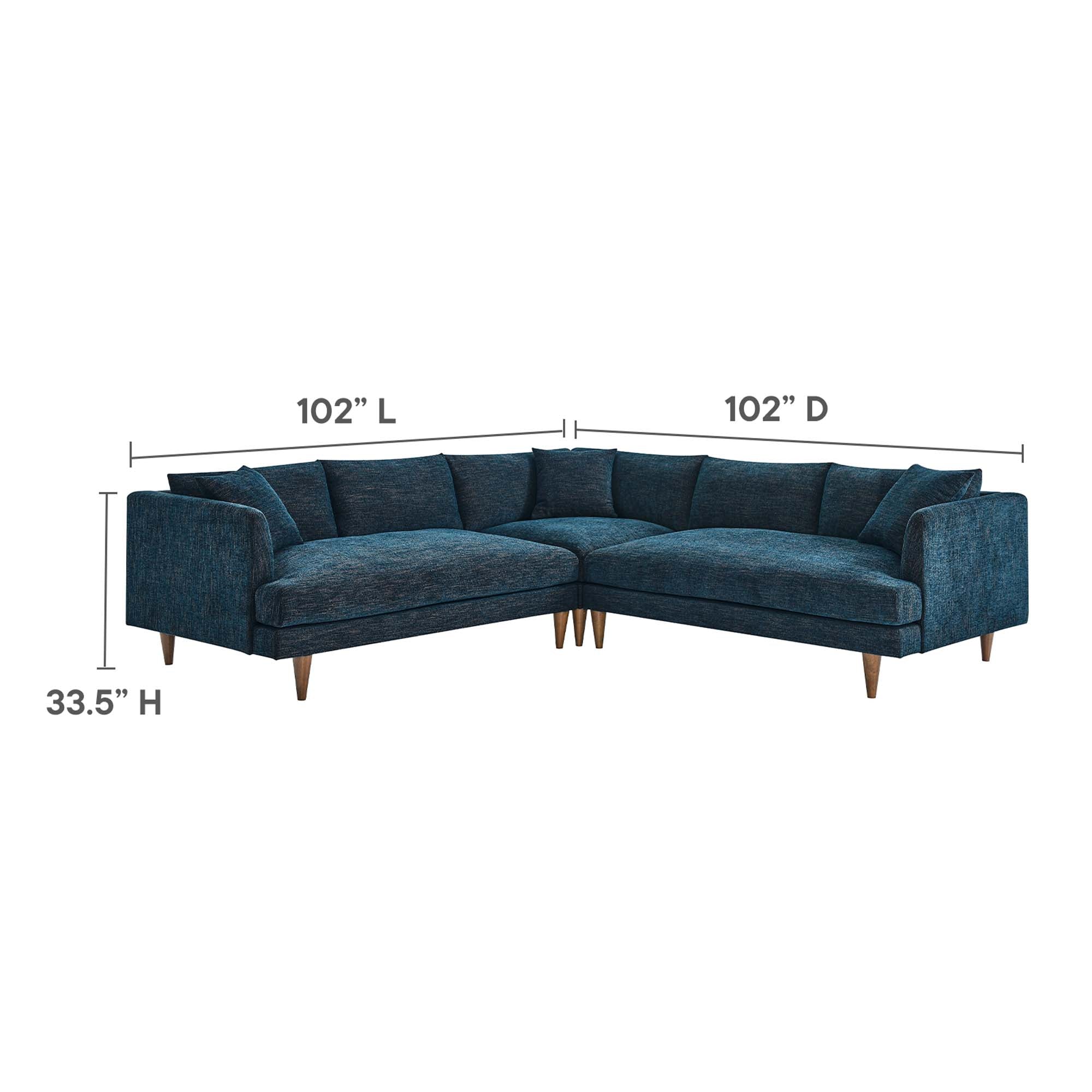 Zoya Down Filled Overstuffed 3 Piece Sectional Sofa