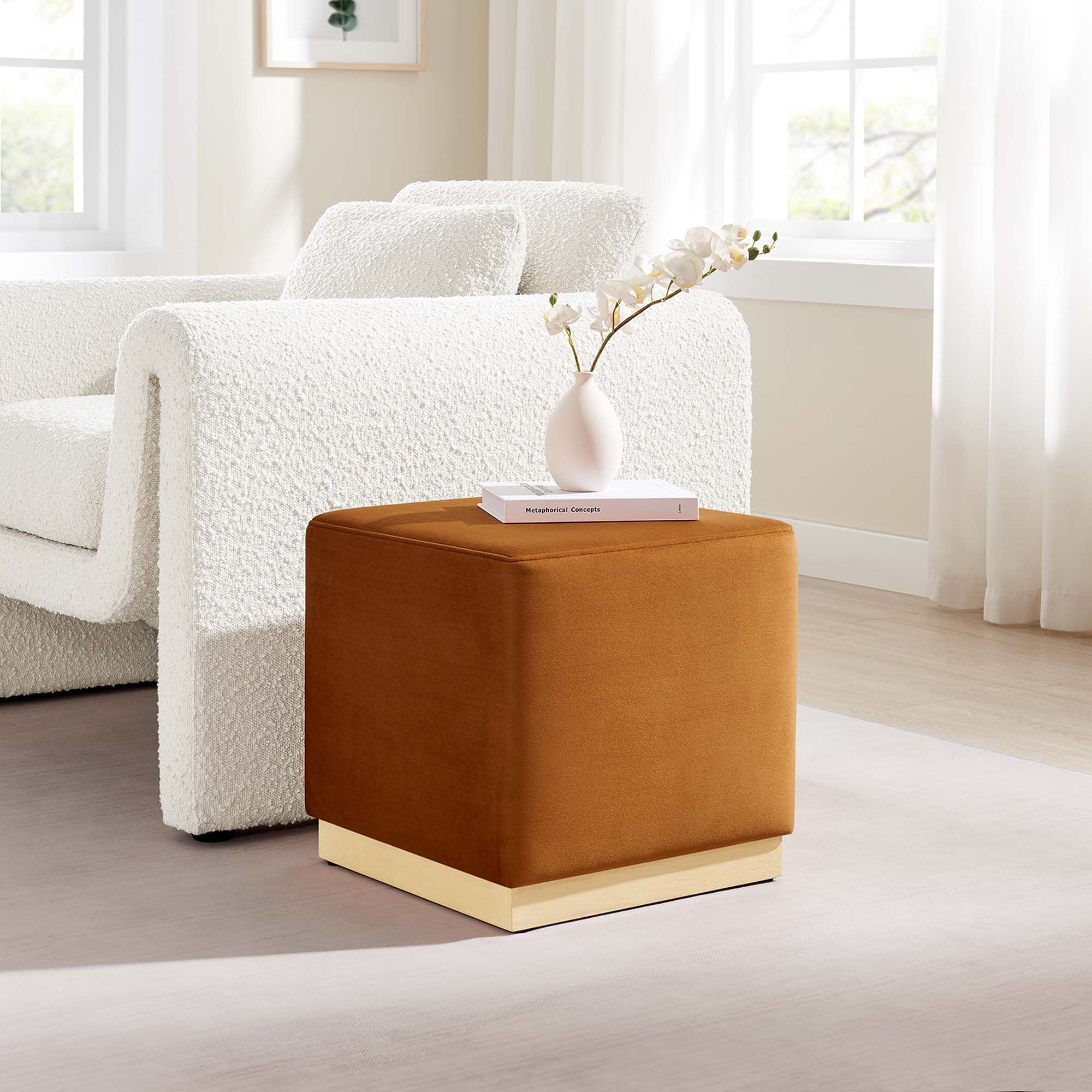 Tilden 17" Square Performance Velvet Upholstered Ottoman