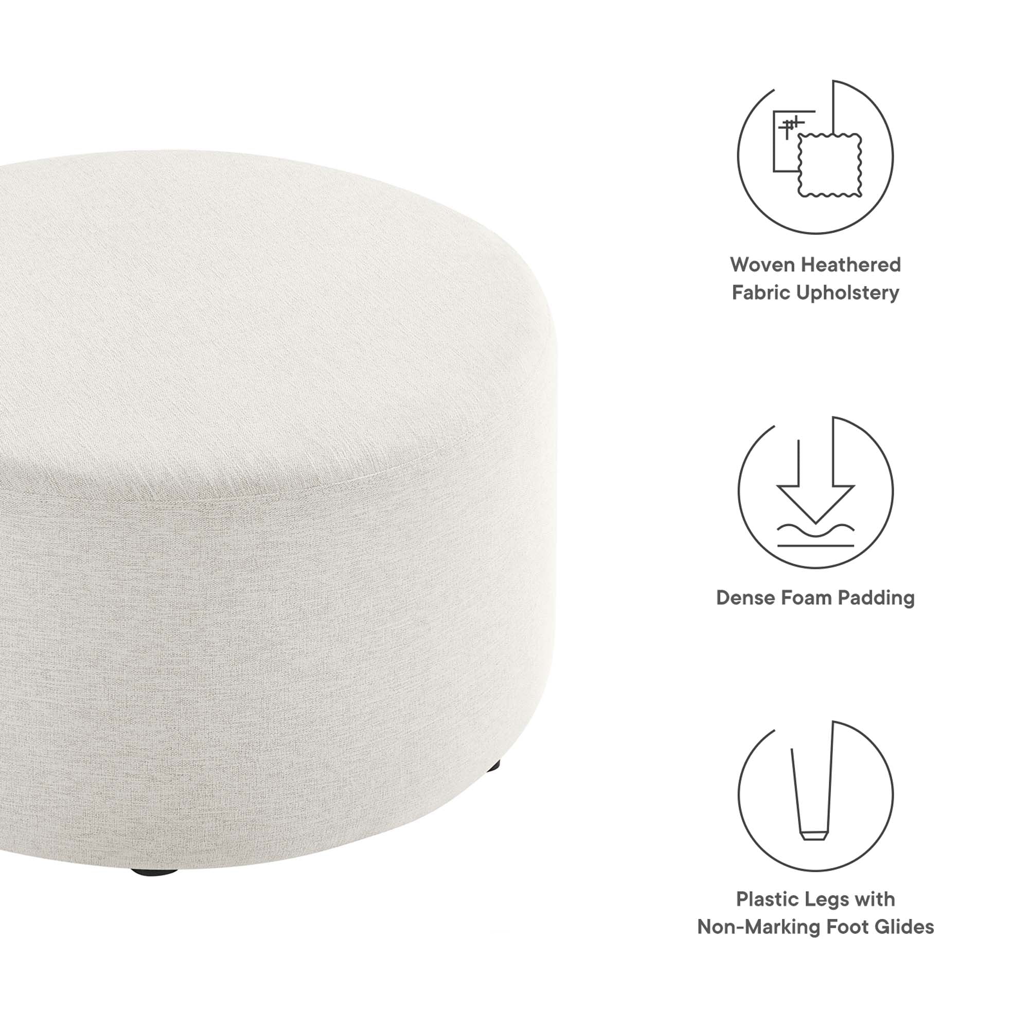 Callum Large 29" Round Woven Heathered Fabric Upholstered Ottoman