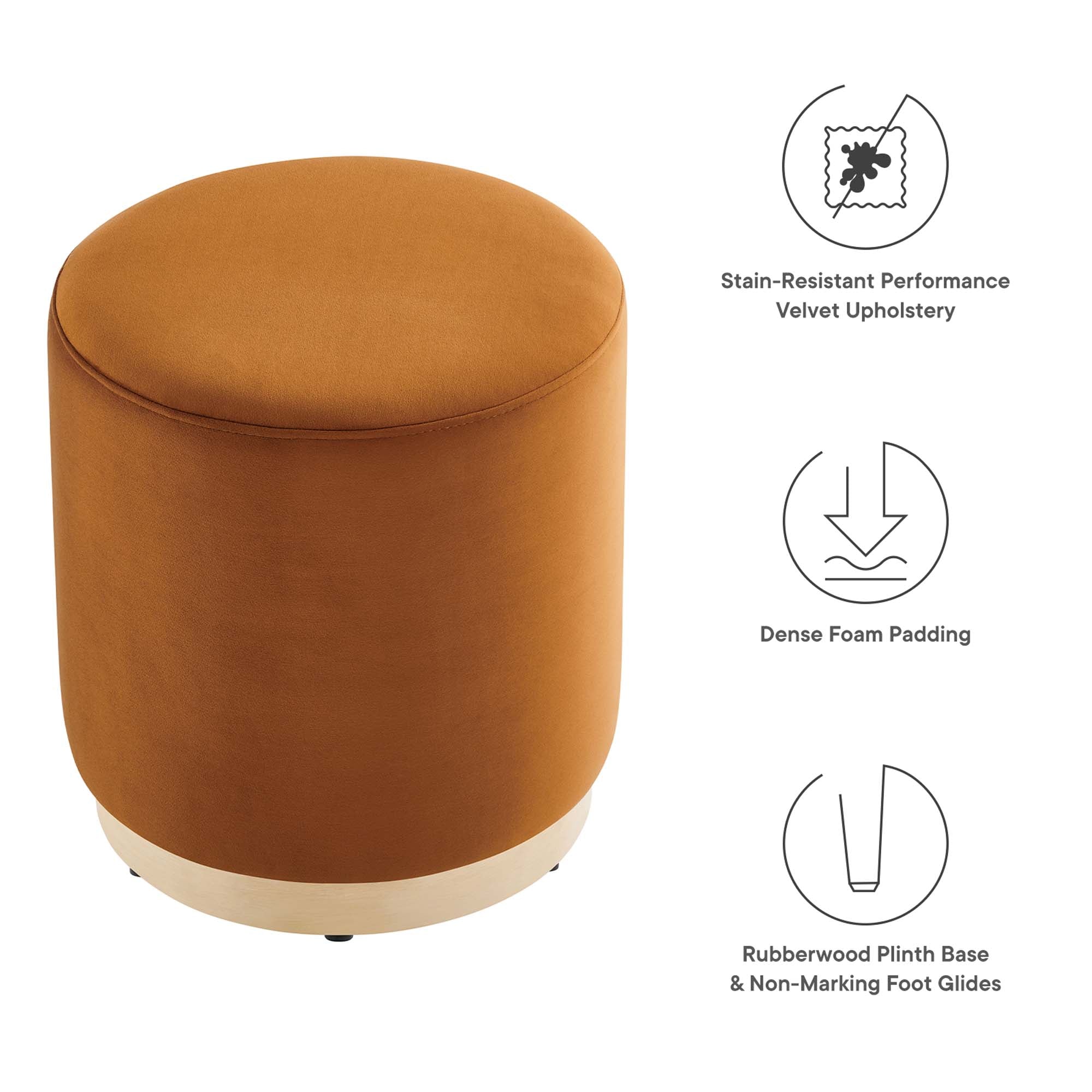 Tilden 16" Round Performance Velvet Upholstered Ottoman