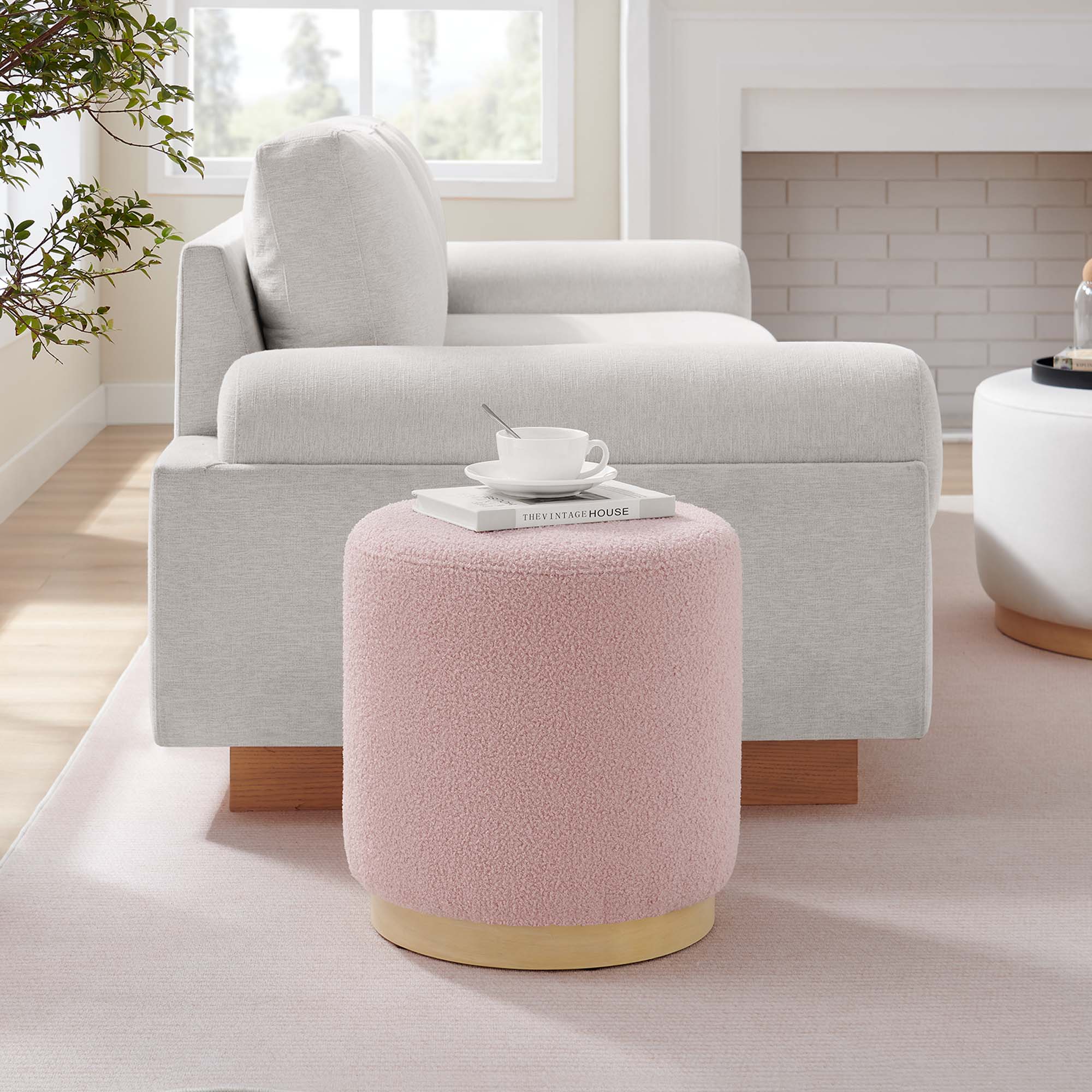 Tilden 16" Round Sherpa Upholstered Ottoman