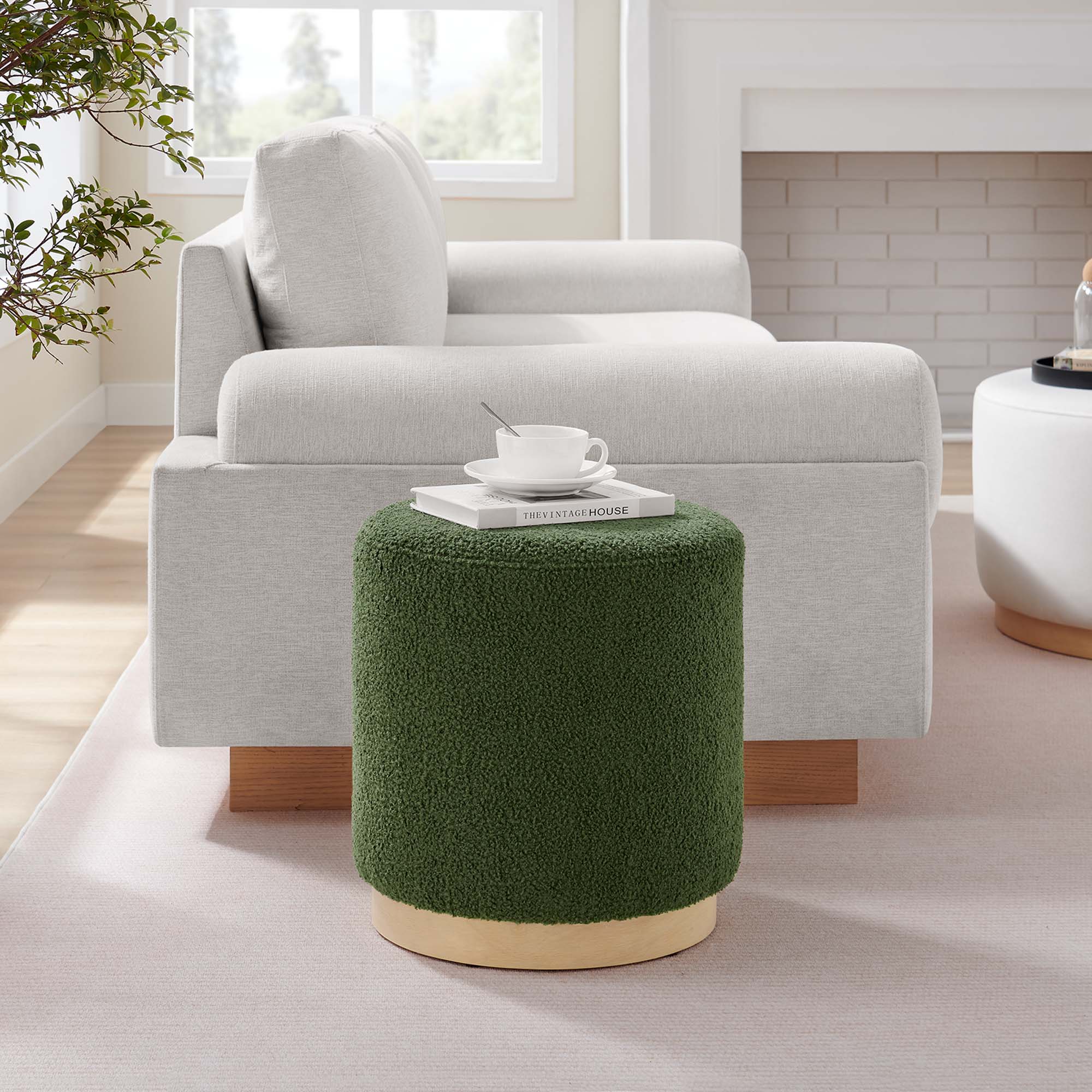 Tilden 16" Round Sherpa Upholstered Ottoman