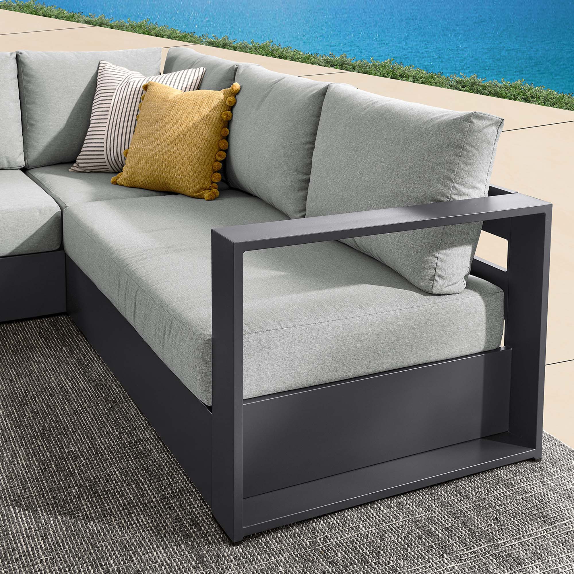 Tahoe Outdoor Patio Powder-Coated Aluminum 3-Piece Sectional Sofa Set