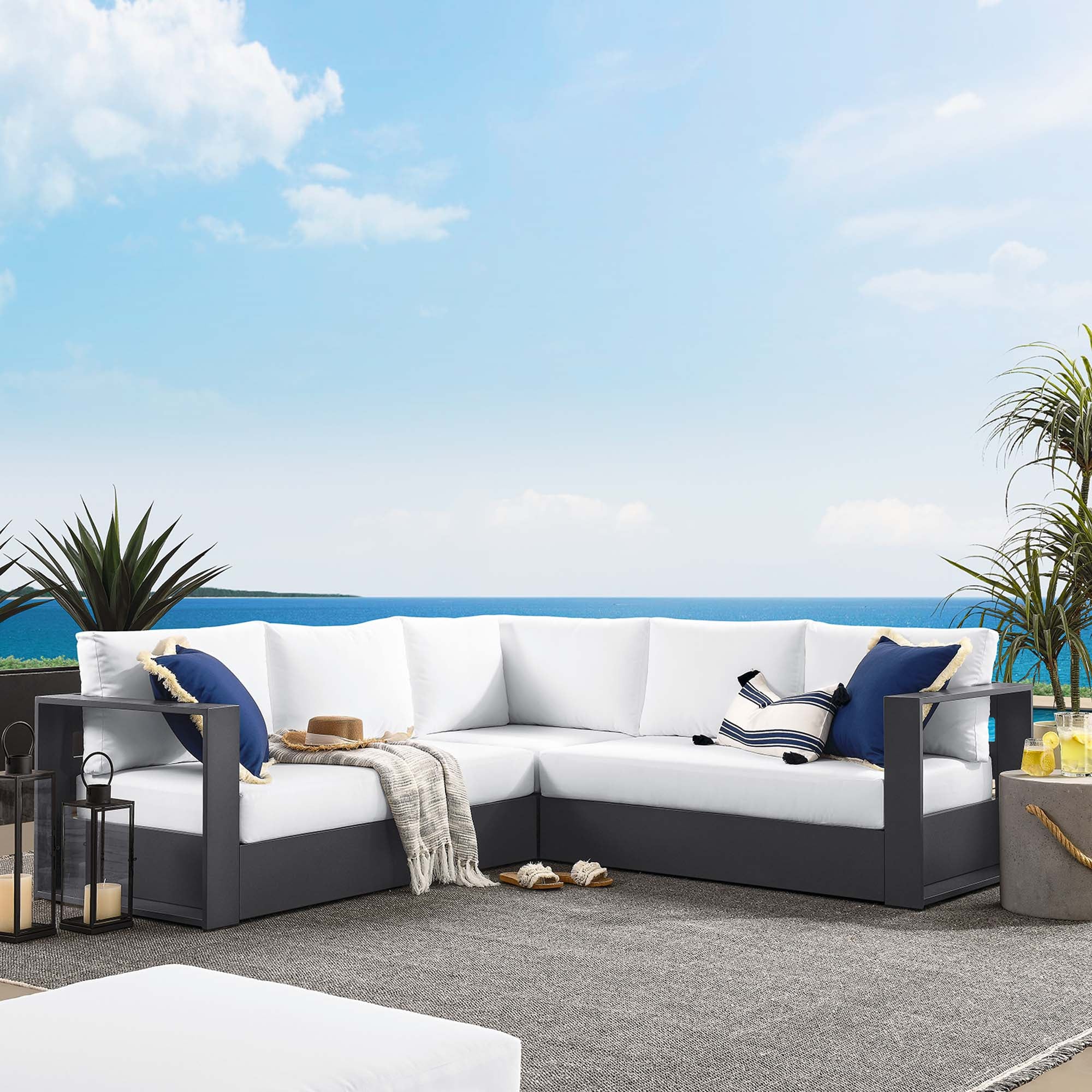 Tahoe Outdoor Patio Powder-Coated Aluminum 3-Piece Sectional Sofa Set