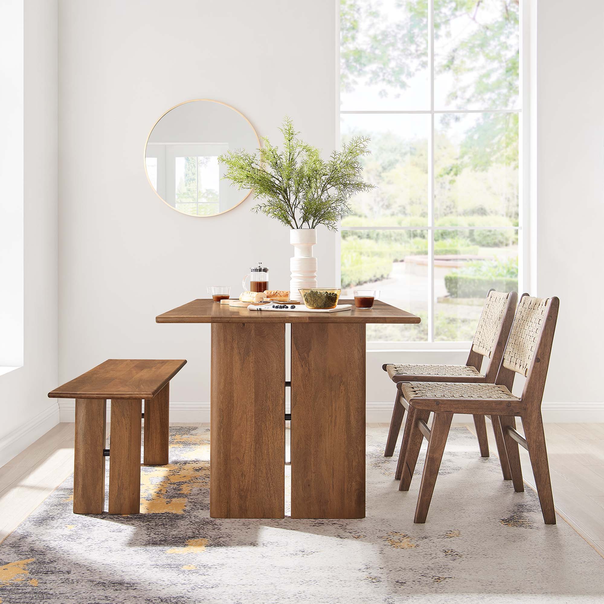 Amistad 60" Wood Dining Table and Bench Set