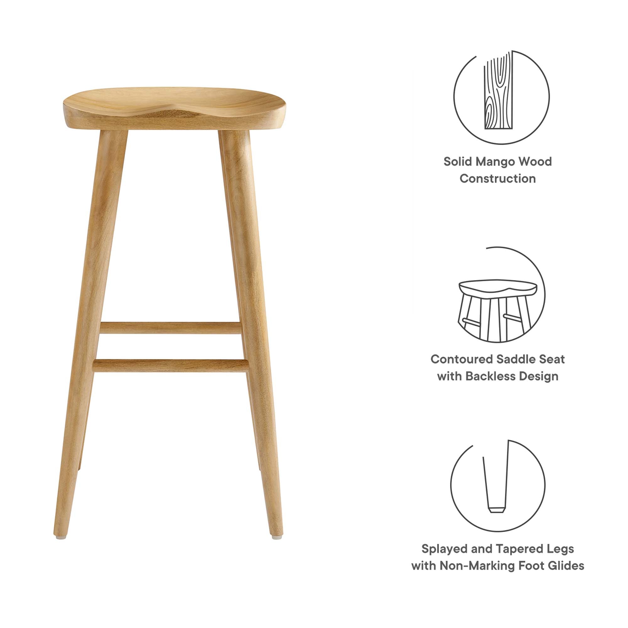 Saville Backless Wood Bar Stools - Set of 2