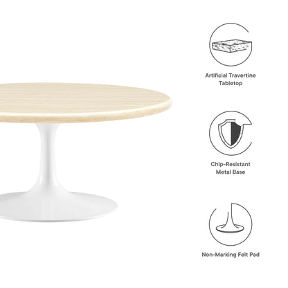 Lippa 36” Round Artificial Travertine  Coffee Table